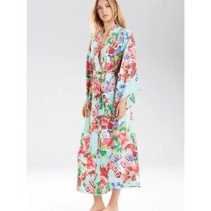 Natori Robe Gown Set Womens M/L Blossom Star Satin Kimono Lounge Sleepwear